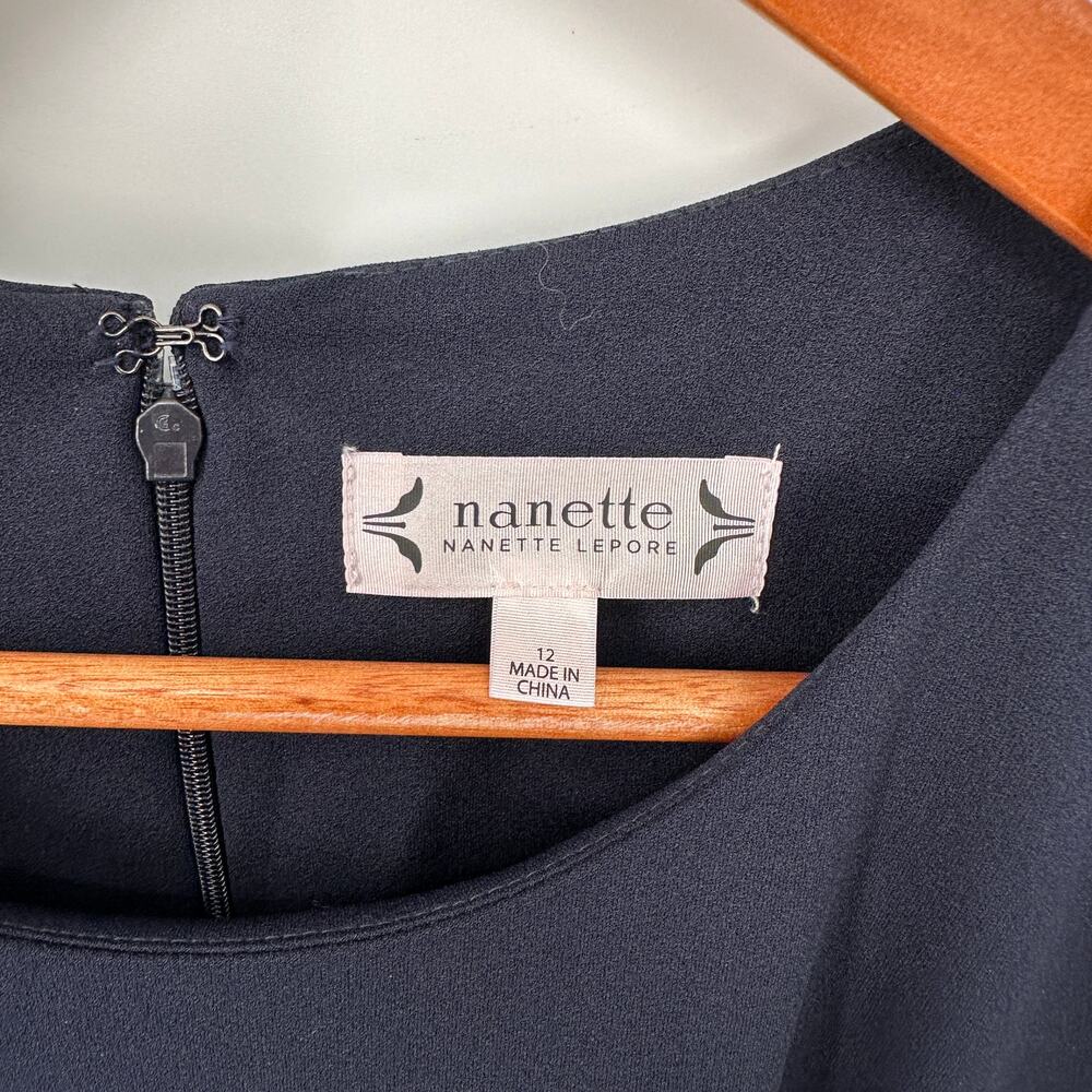NANETTE LEPORE NWT Navy TIe Detail Short Sleeve Dress // 12 - Picture 4 of 9
